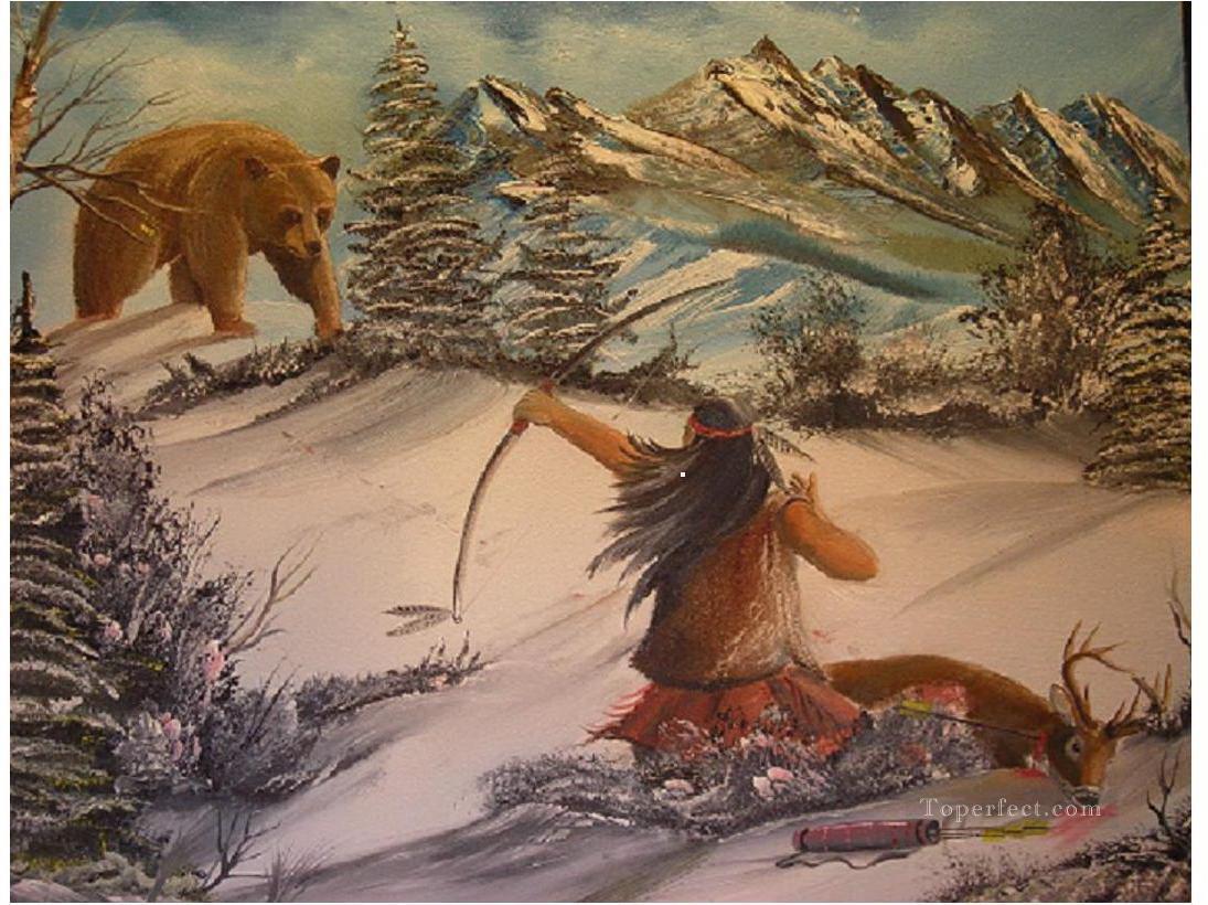 chasser l’ours indien Peintures à l'huile